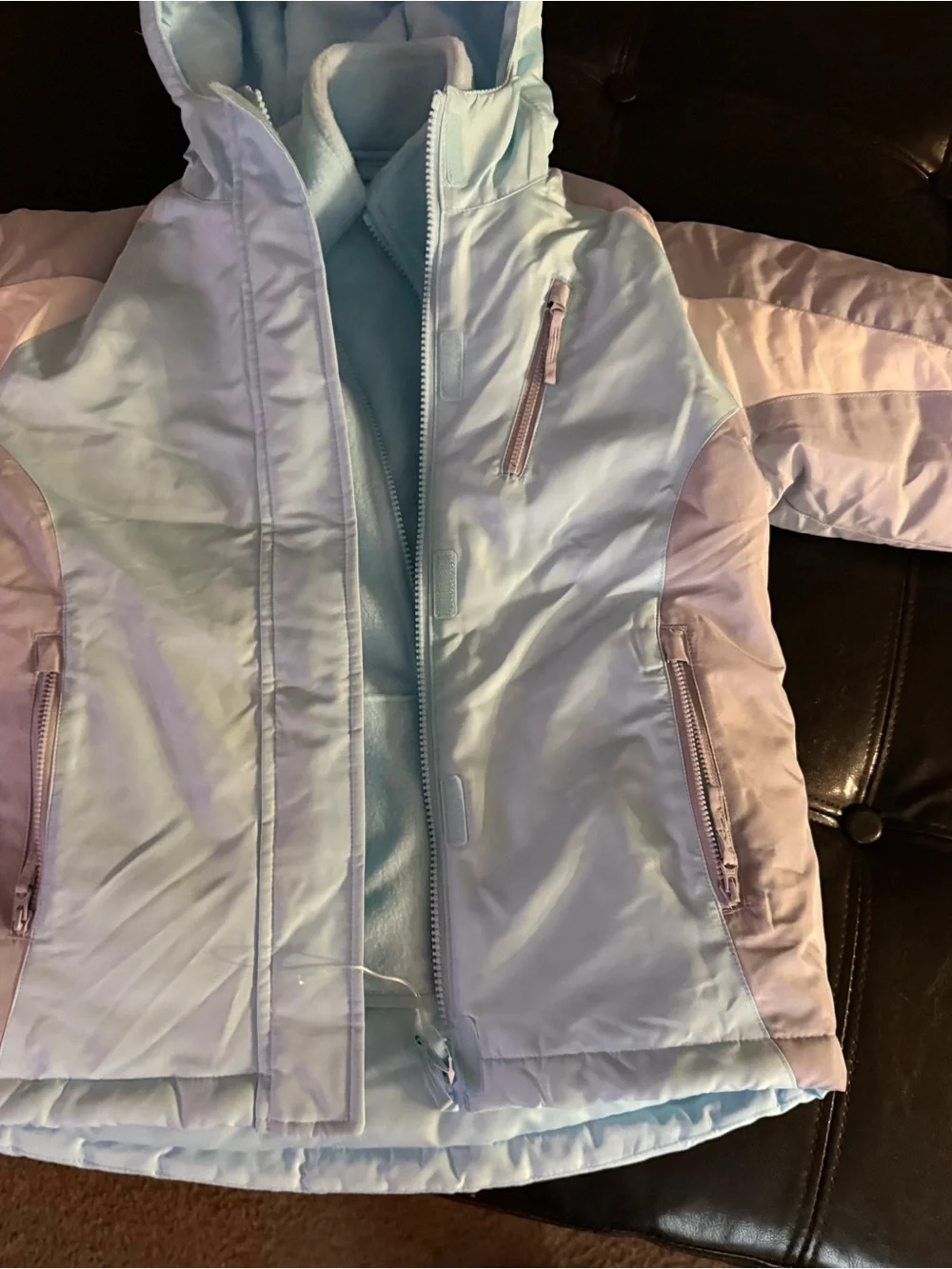 Teal Blue & Gray with Hood Winter Jacket
